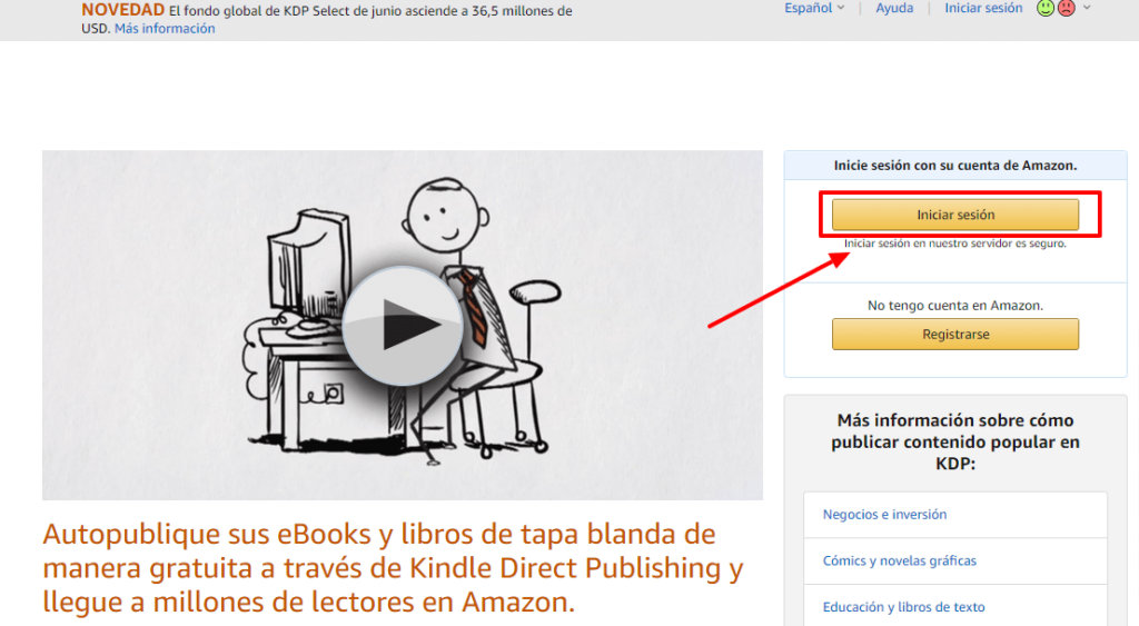 1. Iniciar sesión Amazon KDP