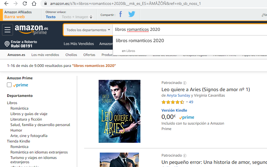 Comprobar palabras en el buscador de Amazon