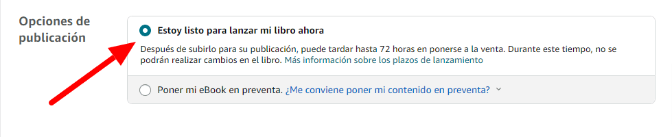 7. Poner las opciones de publicación.