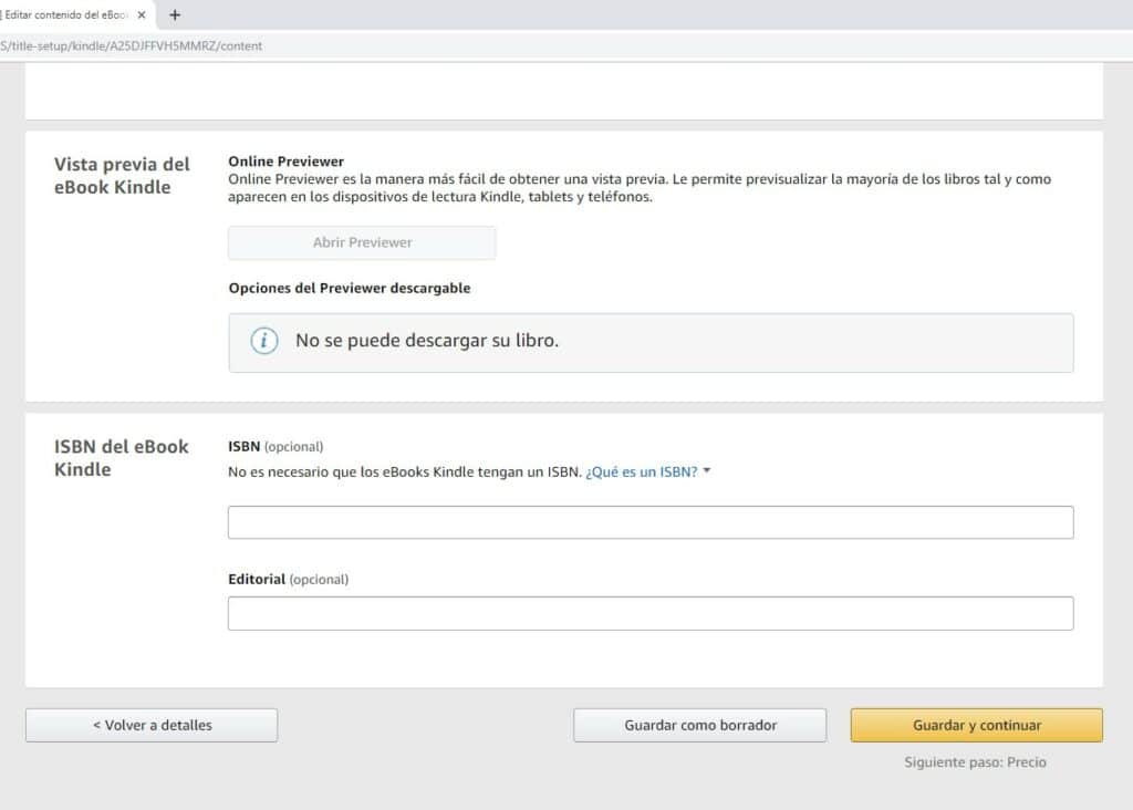 Vista previa e ISBN en Amazon KDP
