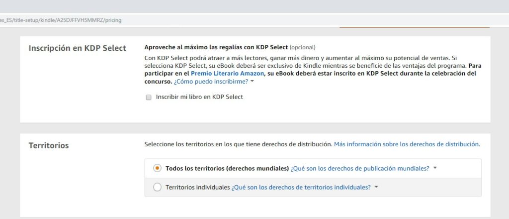 Inscripción y territorios en Amazon KDP