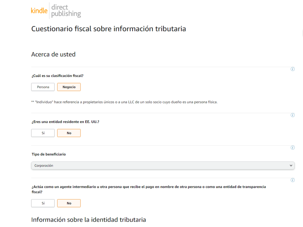 cuestionario fiscal amazon kdp empresa 1