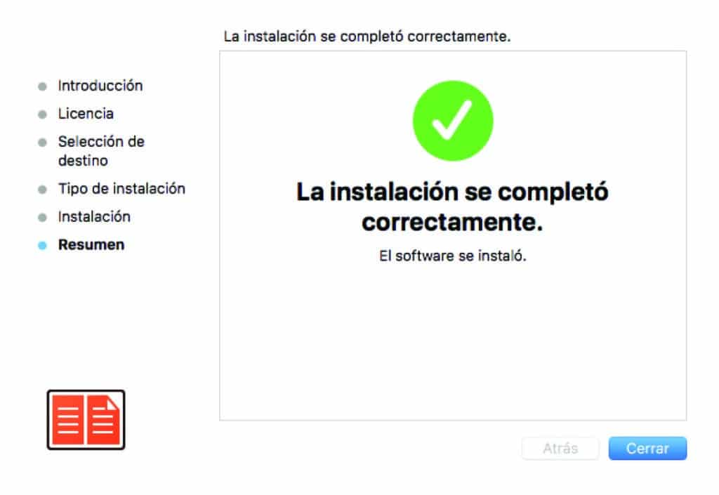 Instalación completada Adobe Digital Editions
