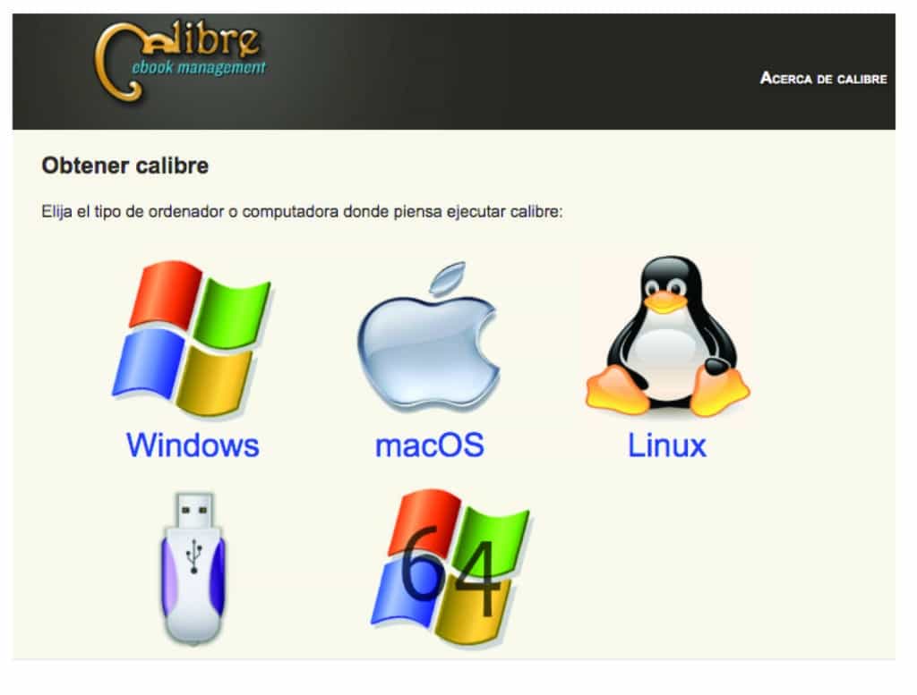 Elije el tipo de ordenador donde quieres instalar Calibre