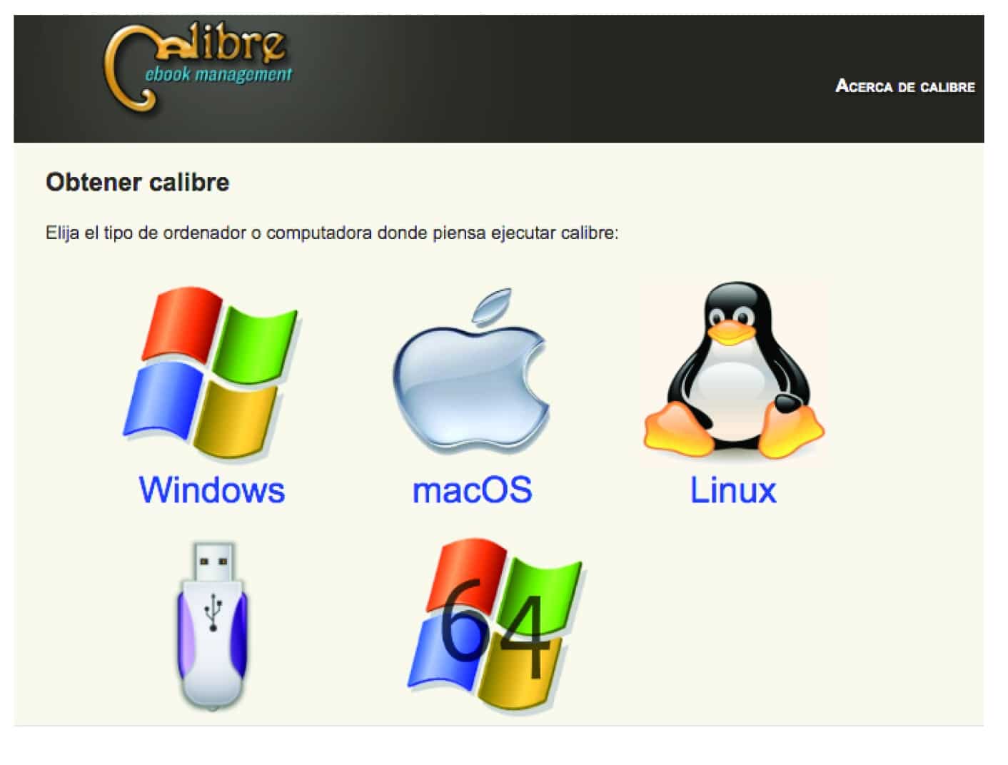 Elige el tipo de ordenador donde quieres instalar Calibre