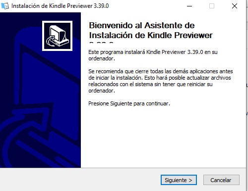 Asistente instalación de Kindle Previewer