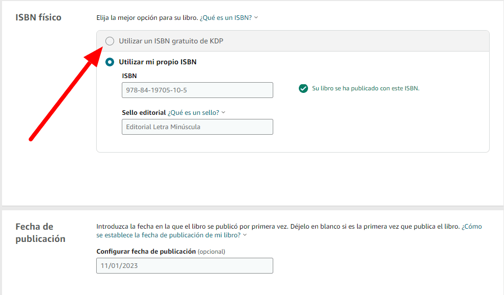 ISBN físico” y la “Fecha de publicación” (opcional).