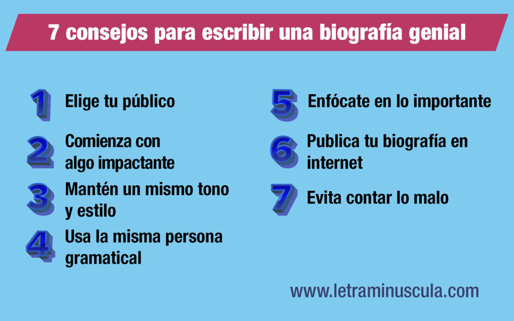 Infografía 7 consejos para escribir una biografía genial