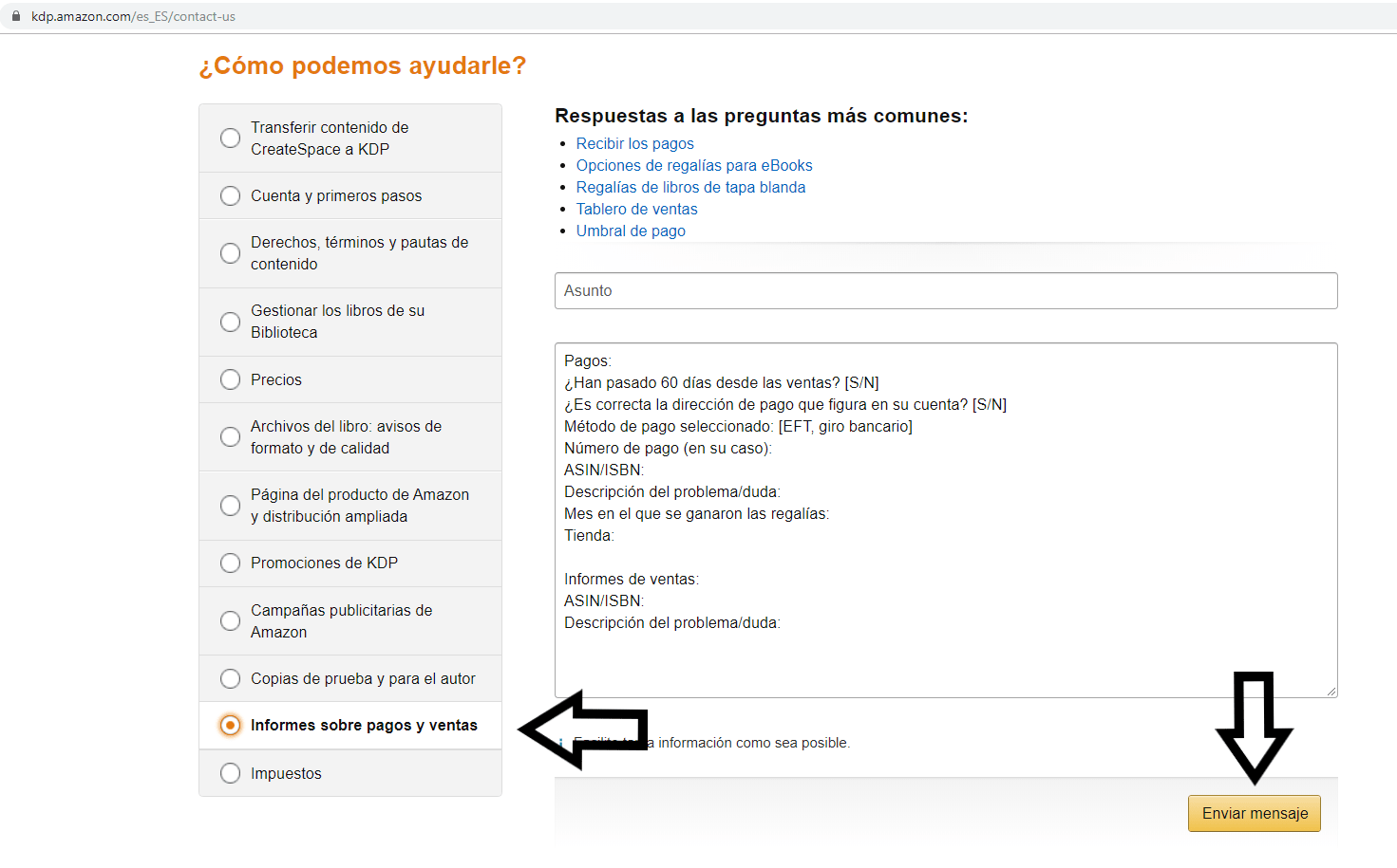 Mensaje-y-enviar amazon